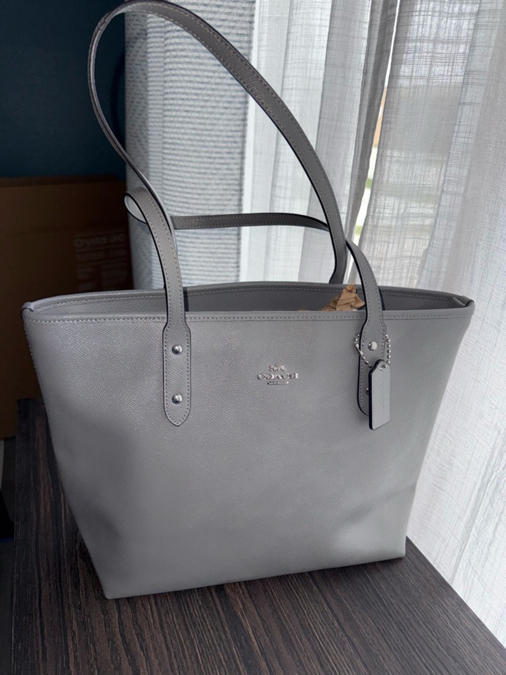 Coach Gray Crossgrain Leather City Zip Tote F58846